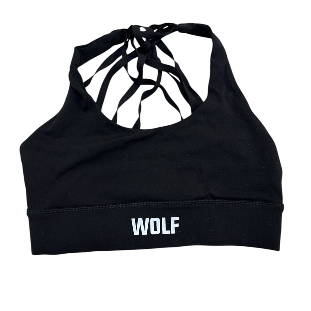 WOLF Black Halter Sports Bra with Strappy Back sz S